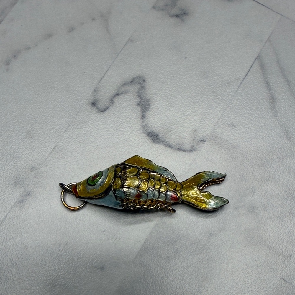 Gold and Blue Fish Pendant